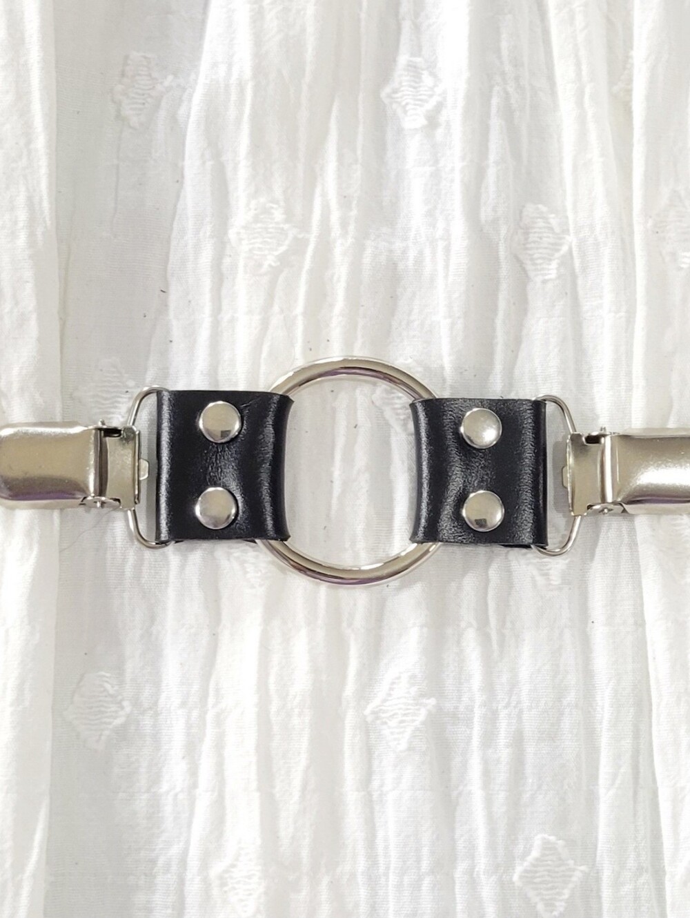 Black Leather Cinch Clip W/ Silver Tone Oring & Clips. DIY Tailor, New, Handmade